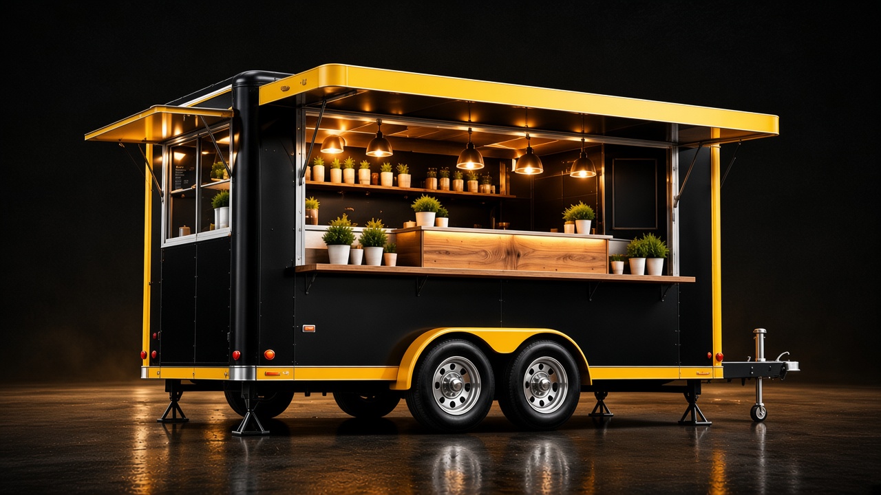 Custom black and yellow concession trailer by Elite Steel Concepts