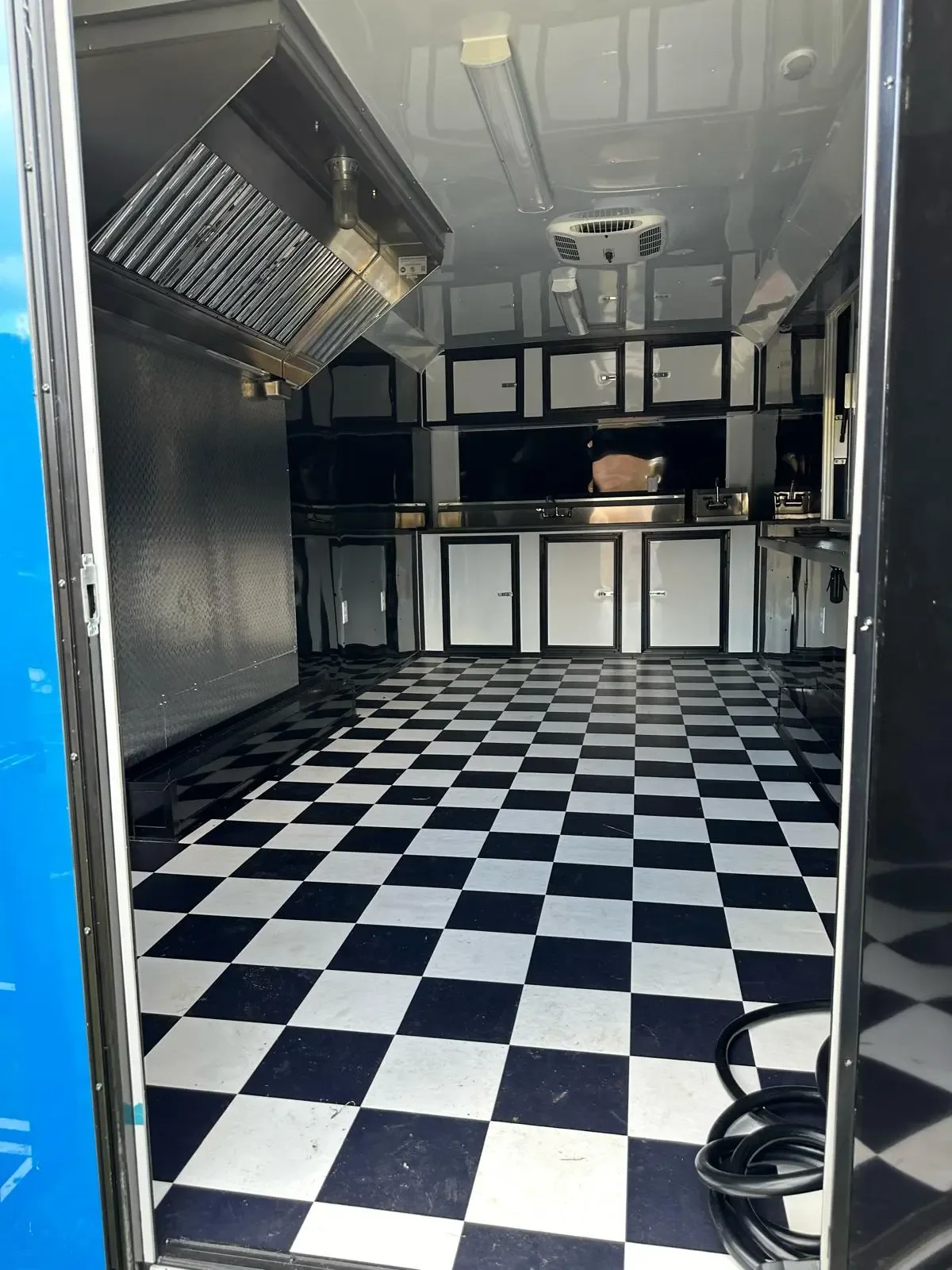 Core interior of custom food truck with mobile kitchen setup
